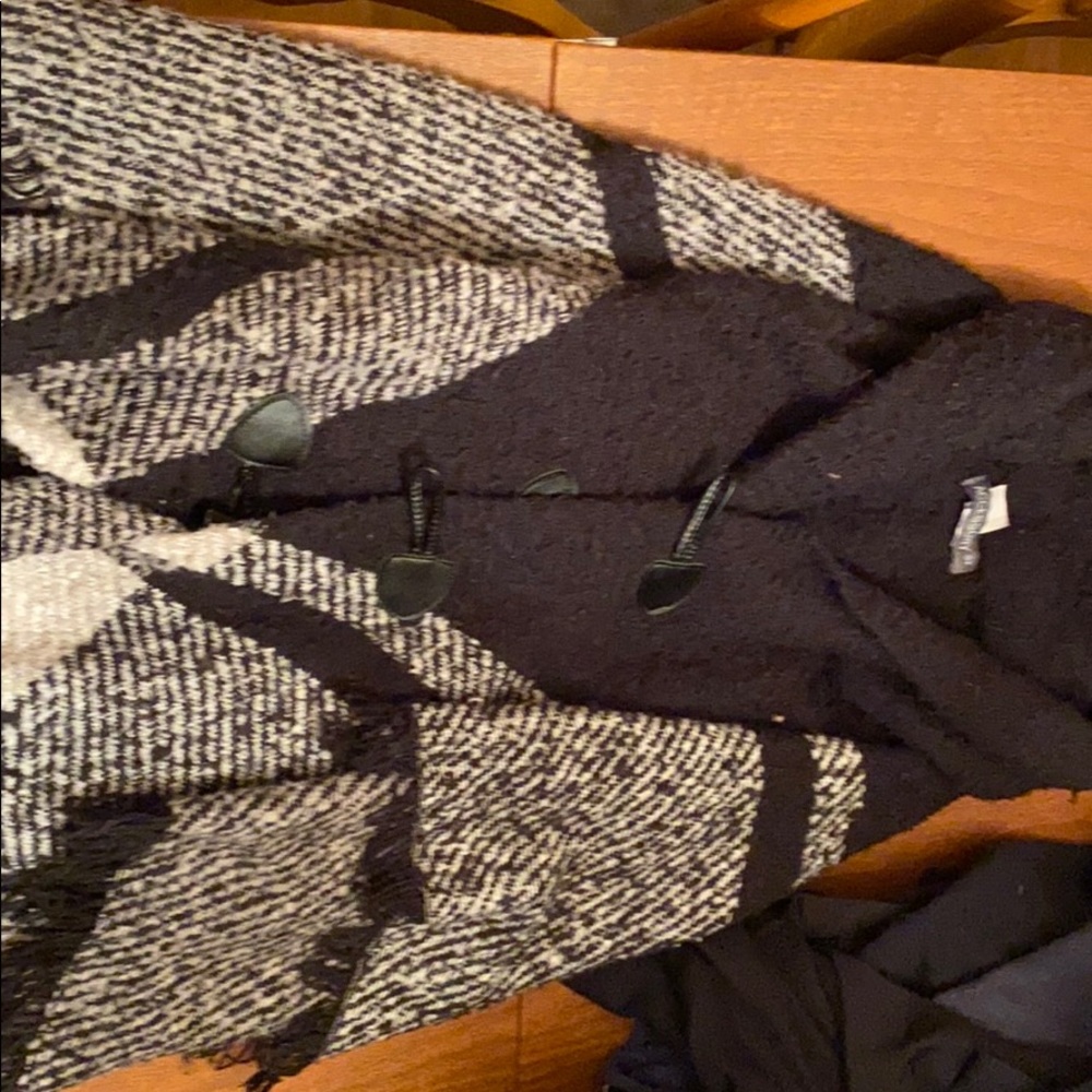 Black and white plaid blanket scarf with buttons